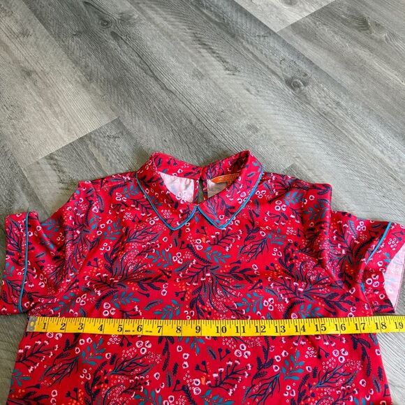 Modcloth Red Floral Collar Top Short Sleeve Small Keyhole Closure - Picture 9 of 12